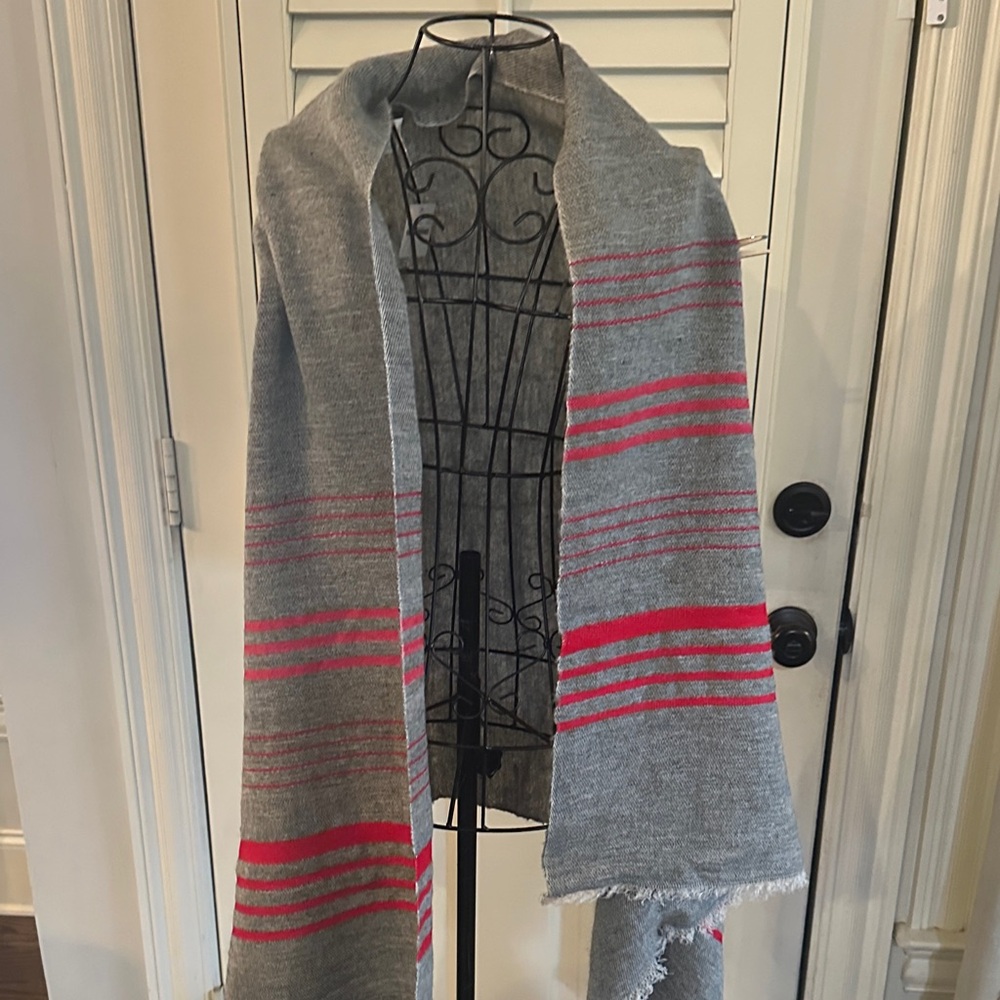 J. Crew Gray and Red Striped Poncho